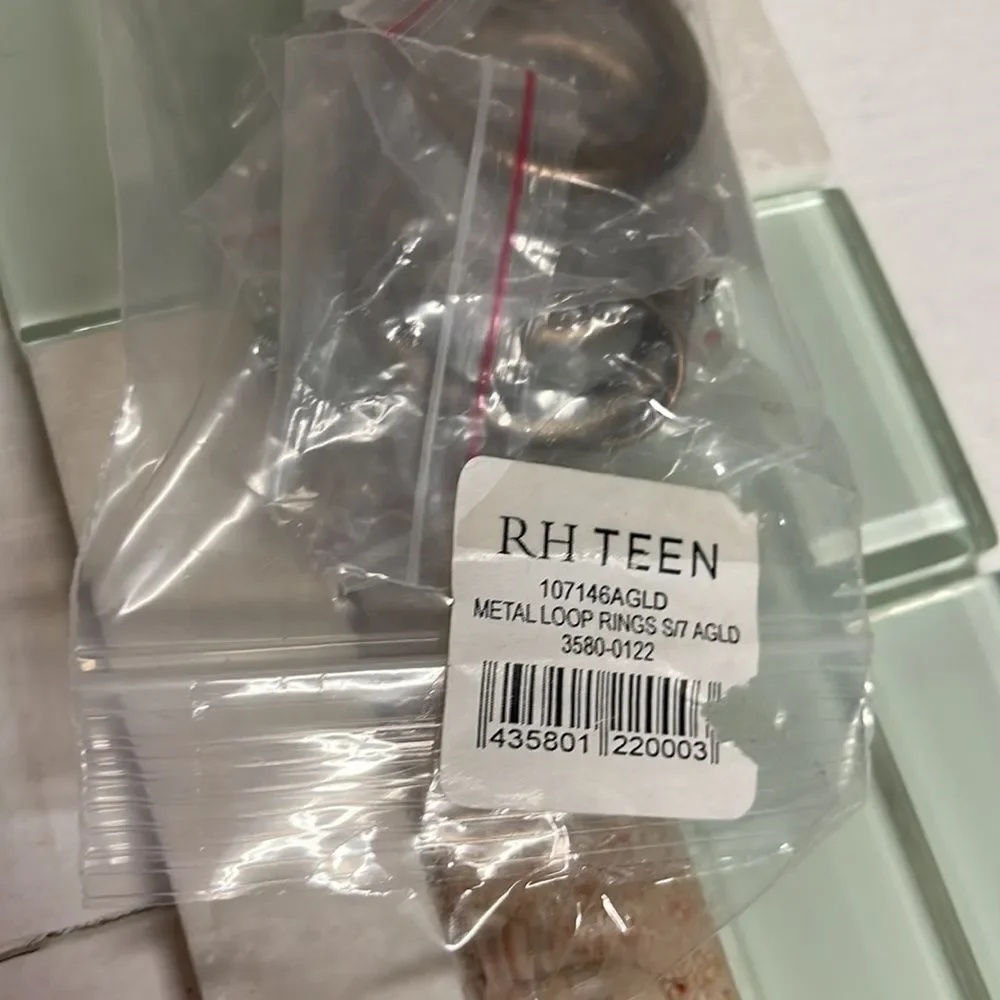 RHTEEN METAL‎ LOOP RINGS S/7 AGLD drapery curtain rings NEW